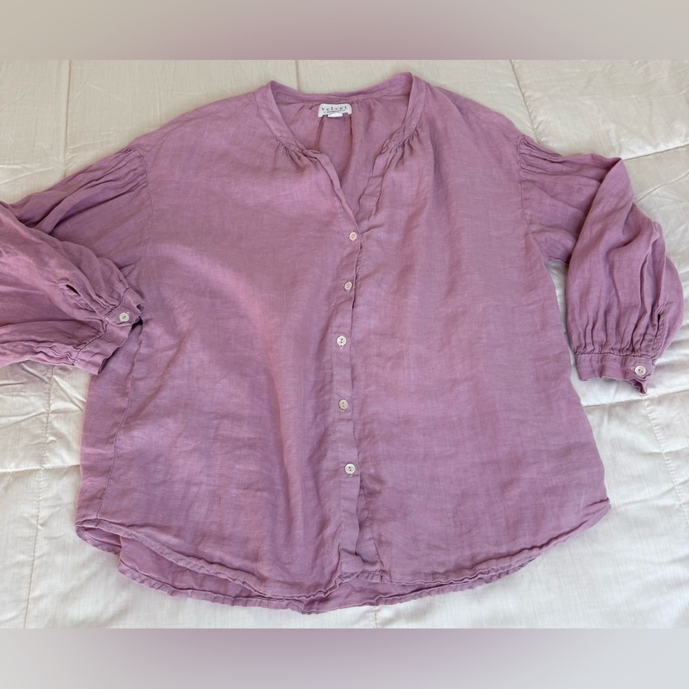 Velvet by Graham & Spencer Rose Pink linen flowy peasant blouse 3/4 sleeve sm EC